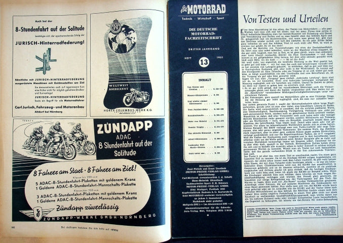 Inhaltsverzeichnis Motorrad 13/1951