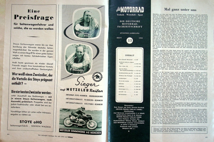Inhaltsverzeichnis Motorrad 13/1953
