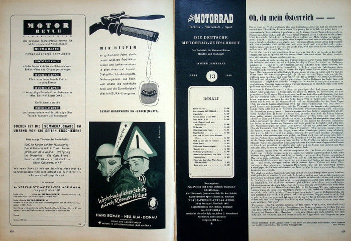 Inhaltsverzeichnis Motorrad 13/1956