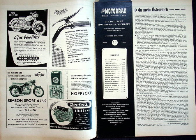 Inhaltsverzeichnis Motorrad 13/1957