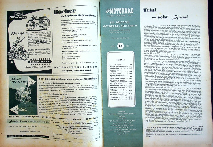 Inhaltsverzeichnis Motorrad 13/1958