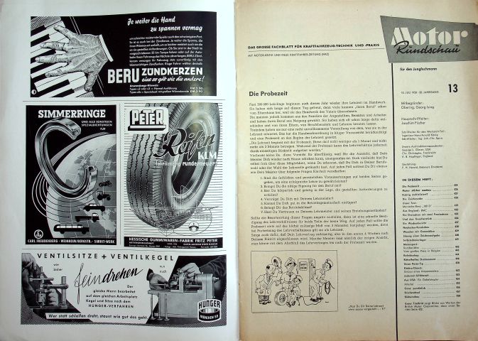 Inhaltsverzeichnis Motor Rundschau 13/1958