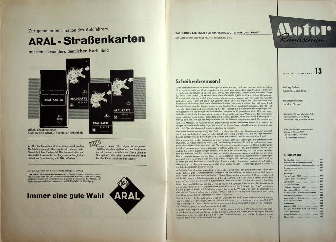 Inhaltsverzeichnis Motor Rundschau 13/1962
