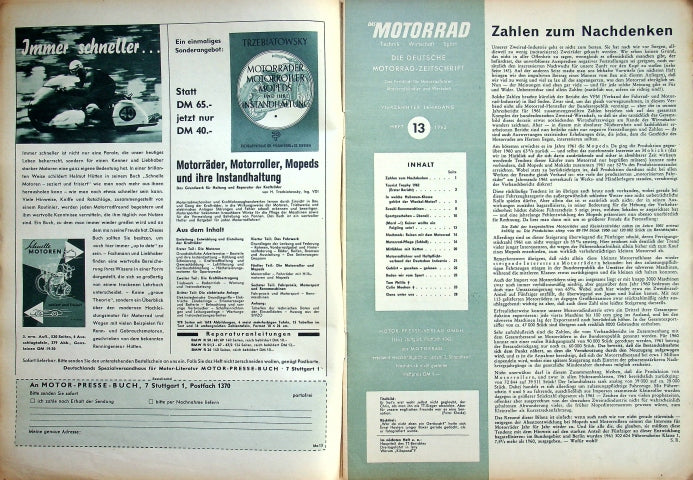 Inhaltsverzeichnis Motorrad 13/1962