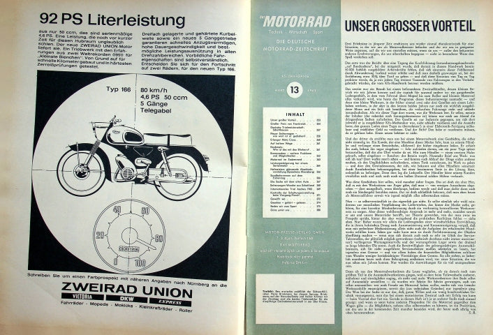Inhaltsverzeichnis Motorrad 13/1963