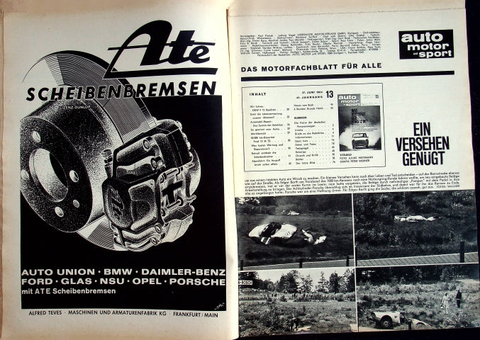 Inhaltsverzeichnis Auto Motor und Sport 13/1964