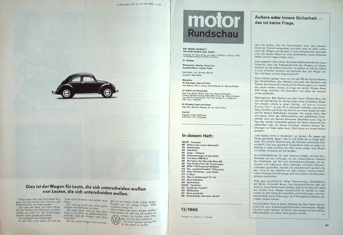 Inhaltsverzeichnis Motor Rundschau 13/1965
