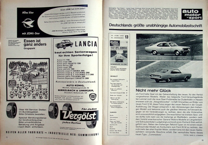 Inhaltsverzeichnis Auto Motor und Sport 13/1966