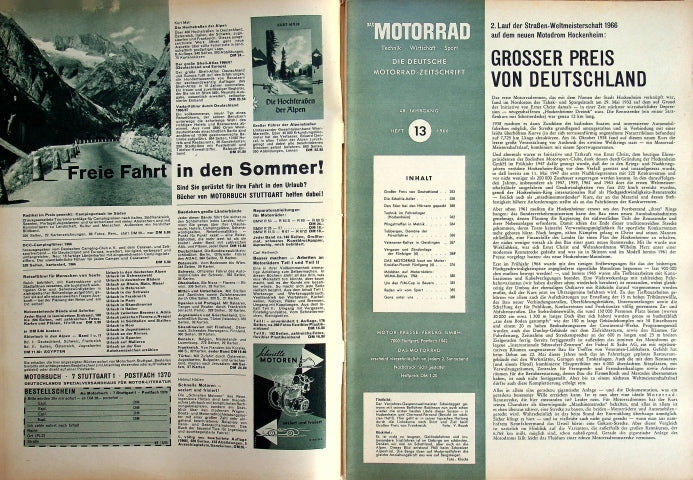 Inhaltsverzeichnis Motorrad 13/1966