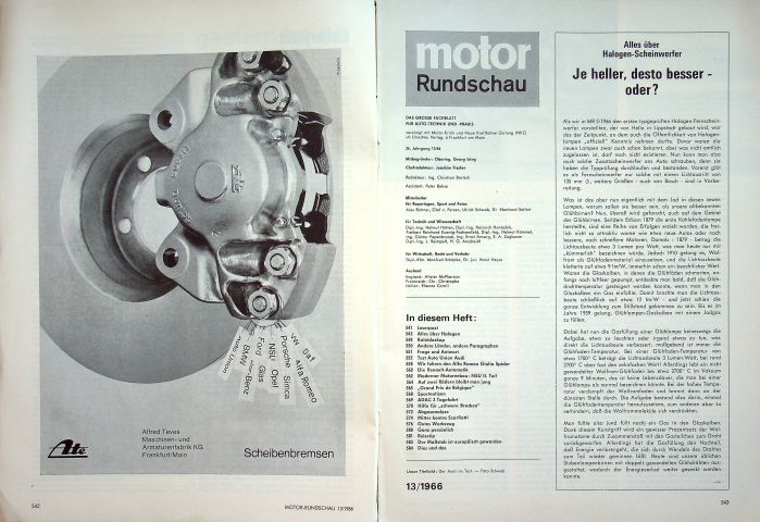 Inhaltsverzeichnis Motor Rundschau 13/1966