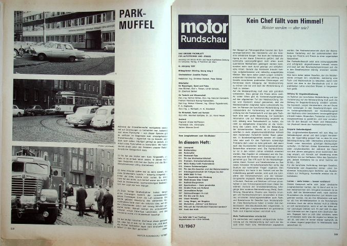 Inhaltsverzeichnis Motor Rundschau 13/1967