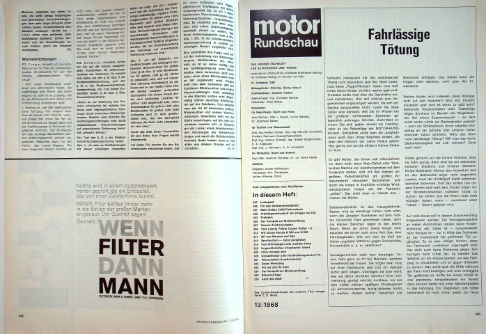 Inhaltsverzeichnis Motor Rundschau 13/1968