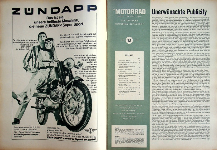 Inhaltsverzeichnis Motorrad 13/1968