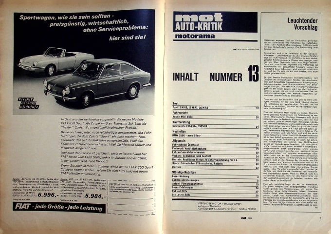 Inhaltsverzeichnis MOT 13/1968