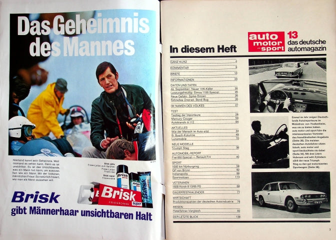 Inhaltsverzeichnis Auto Motor und Sport 13/1970