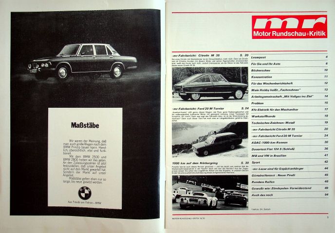 Inhaltsverzeichnis Motor Rundschau 13/1970