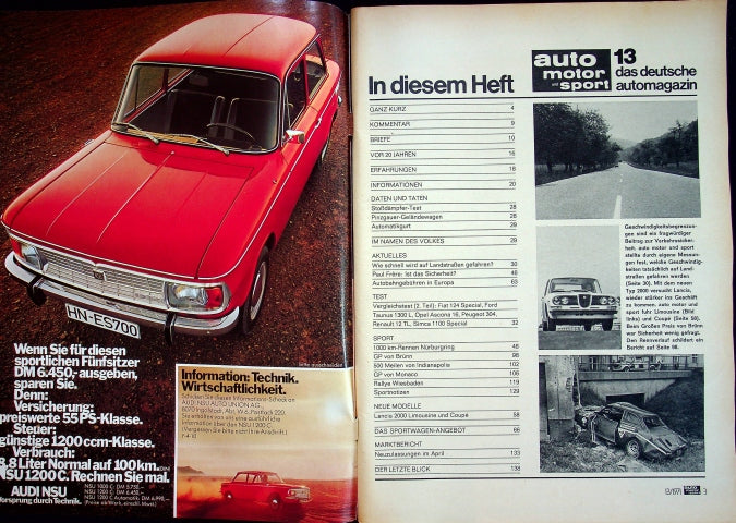 Inhaltsverzeichnis Auto Motor und Sport 13/1971