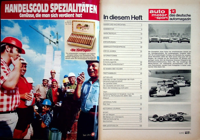 Inhaltsverzeichnis Auto Motor und Sport 13/1972