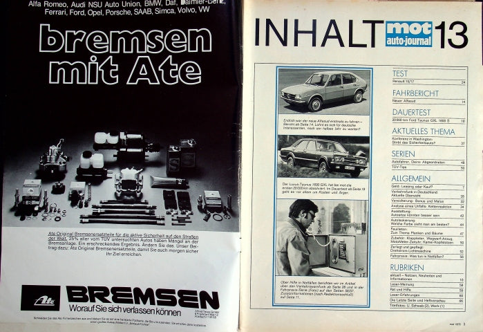 Inhaltsverzeichnis MOT 13/1972