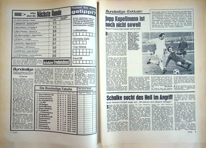 Inhaltsverzeichnis Kicker 13/1974