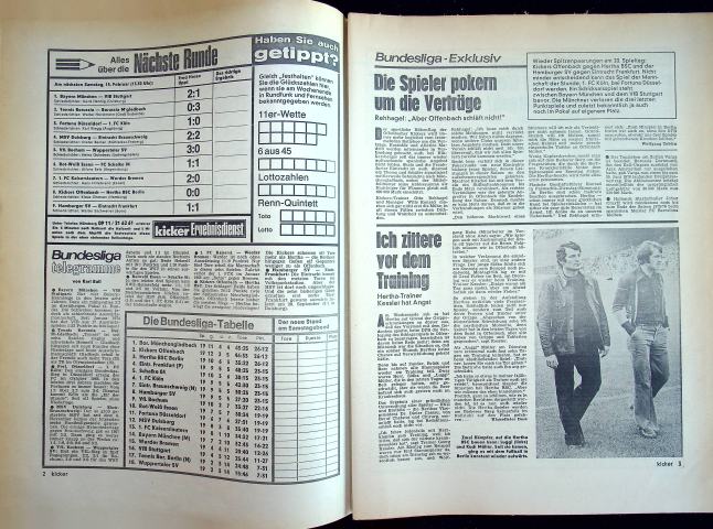 Inhaltsverzeichnis Kicker 13/1975