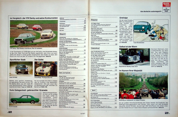 Inhaltsverzeichnis Auto Motor und Sport 13/1977