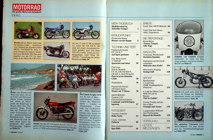 Inhaltsverzeichnis Motorrad 13/1978