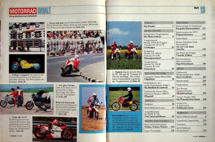 Inhaltsverzeichnis Motorrad 13/1985