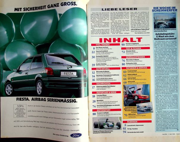 Inhaltsverzeichnis Auto Bild 13/1994