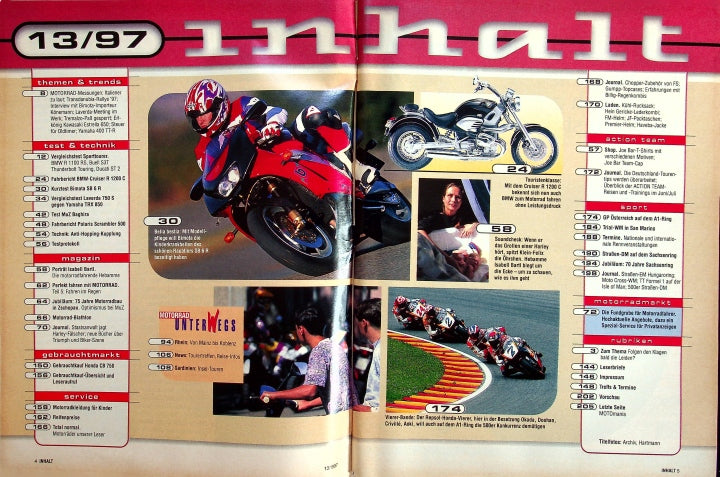 Inhaltsverzeichnis Motorrad 13/1997
