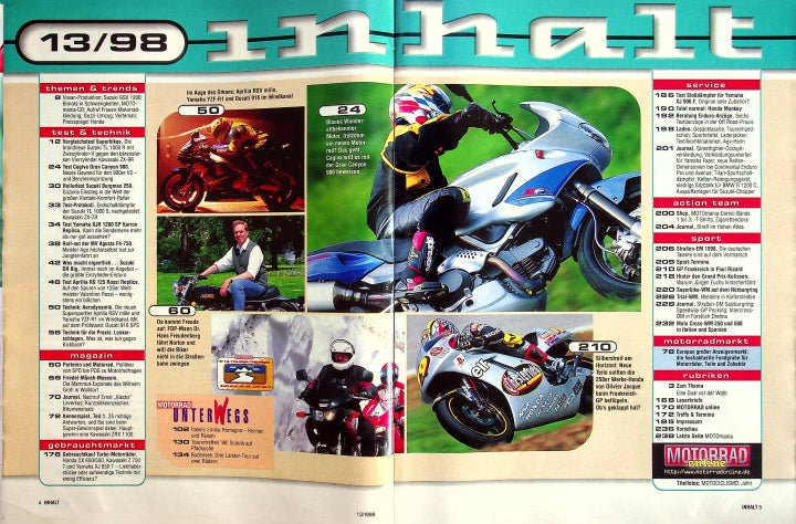 Inhaltsverzeichnis Motorrad 13/1998