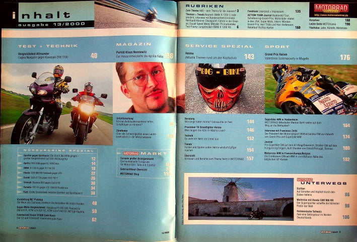 Inhaltsverzeichnis Motorrad 13/2000