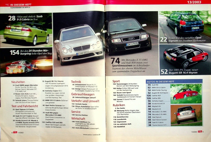 Inhaltsverzeichnis Auto Motor und Sport 13/2003