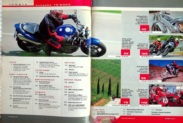 Inhaltsverzeichnis Motorrad 13/2003