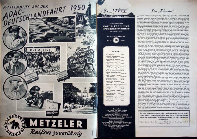 Inhaltsverzeichnis Auto Motor und Sport 14/1950