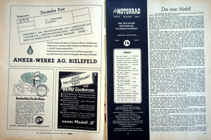 Inhaltsverzeichnis Motorrad 14/1950