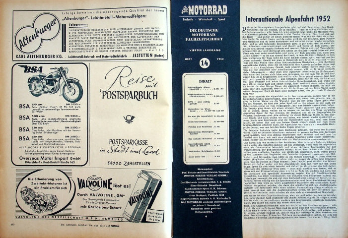Inhaltsverzeichnis Motorrad 14/1952