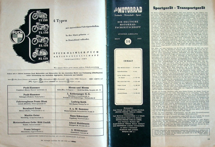 Inhaltsverzeichnis Motorrad 14/1953
