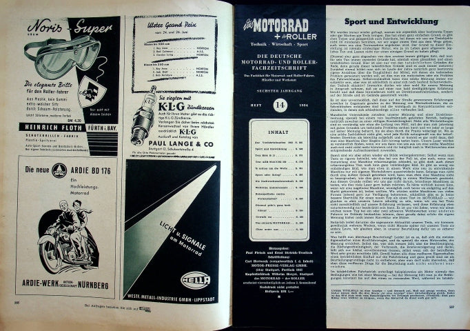 Inhaltsverzeichnis Motorrad 14/1954