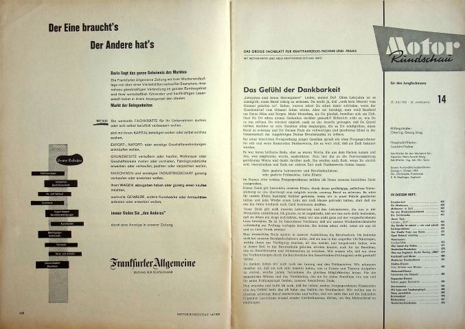Inhaltsverzeichnis Motor Rundschau 14/1959