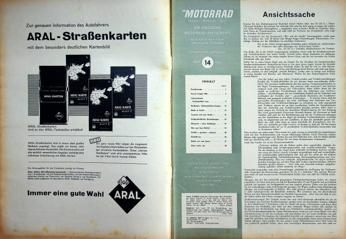 Inhaltsverzeichnis Motorrad 14/1962