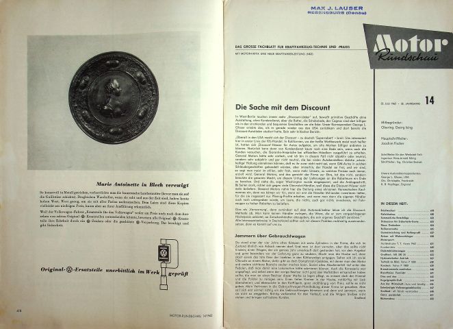 Inhaltsverzeichnis Motor Rundschau 14/1962