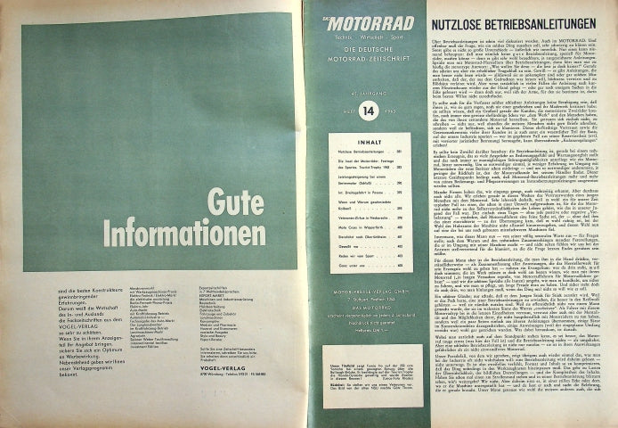 Inhaltsverzeichnis Motorrad 14/1963