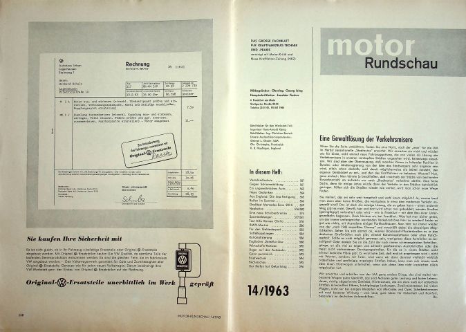 Inhaltsverzeichnis Motor Rundschau 14/1963