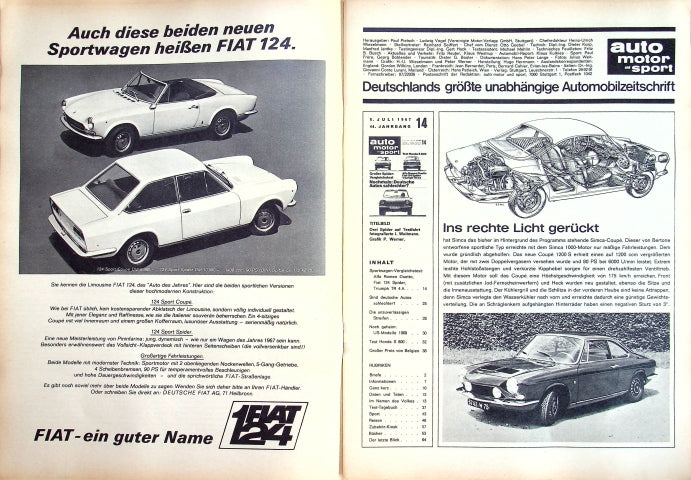 Inhaltsverzeichnis Auto Motor und Sport 14/1967