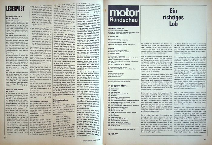 Inhaltsverzeichnis Motor Rundschau 14/1967