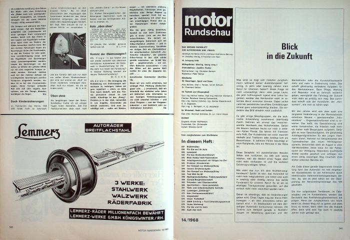 Inhaltsverzeichnis Motor Rundschau 14/1968