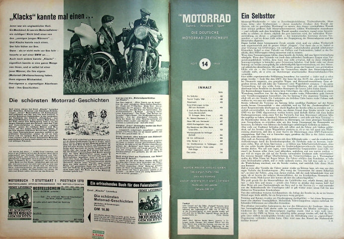 Inhaltsverzeichnis Motorrad 14/1968