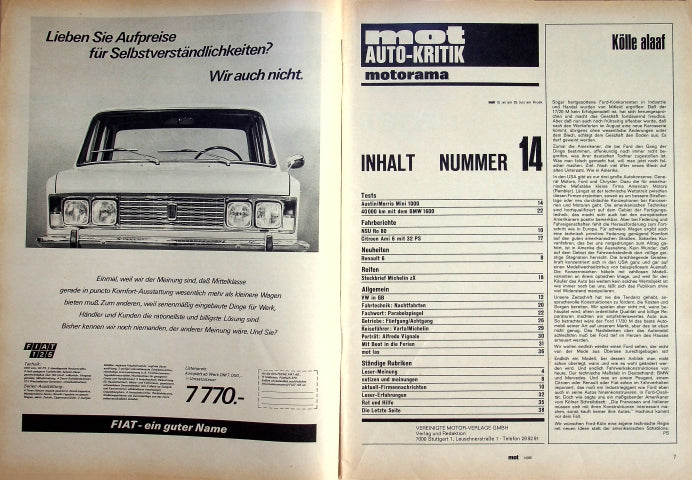 Inhaltsverzeichnis MOT 14/1968