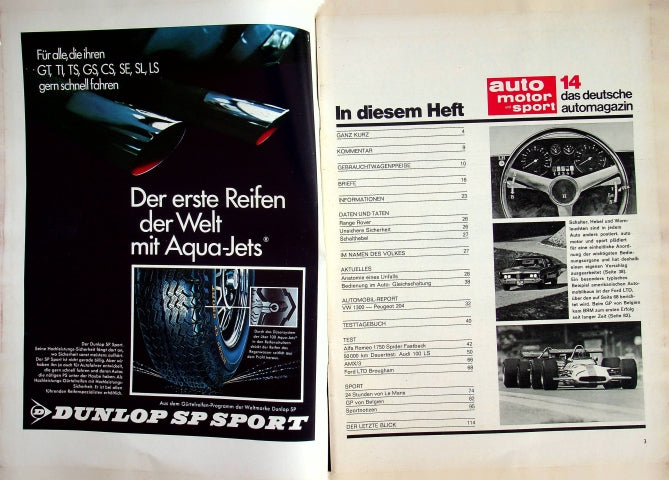 Inhaltsverzeichnis Auto Motor und Sport 14/1970